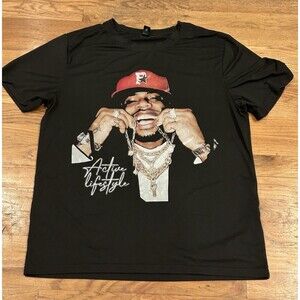 Y2K Black  Graphic T-Shirt Tee "Active Lifestyle" for a Vintage Look Size Large